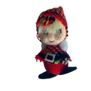 Vintage Christmas Elf Ornament Red Plaid 3.5 inches Gnome Scandinavian Style